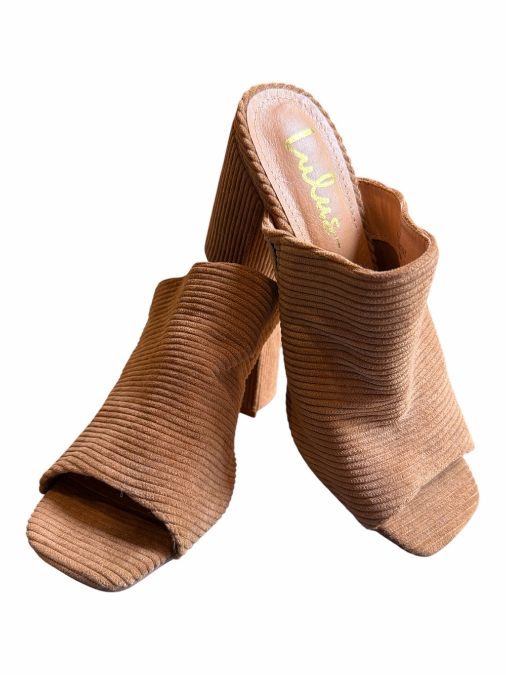 Lulu's Ribbed Tan Block Heel Mule Sandals